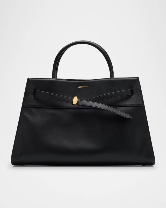 Belted Croc-Embossed Leather Bucket Bag